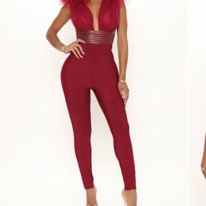 Fashion Nova Editorial Bandage Wine Jumpsuit, Size X-Small, NWT